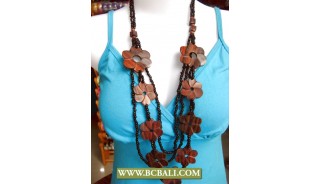 Natural Wood Flower Necklace Beaded Fashion